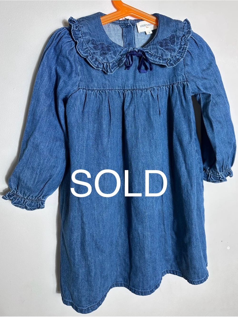 SOLD Blue Denim Dress with Ruffled Peter Pan Collar